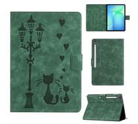 Rosbtib Case for Samsung Galaxy Tab S10 FE 2025 10.9"/S9 FE 10.9"/S9 11" Faux Leather Protective Cover with Stand, A Loving Cat Couple under the Streetlight Print, Case for Galaxy Tab S10 FE, Green