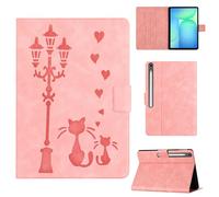 Rosbtib Case for Samsung Galaxy Tab S10 FE 2025 10.9"/S9 FE 10.9"/S9 11" Faux Leather Protective Cover with Stand, A Loving Cat Couple under the Streetlight Print, Case for Galaxy Tab S10 FE, Pink
