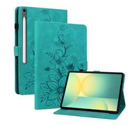 Rosbtib Case for Samsung Galaxy Tab S10 FE+ 2025 13.1 Inch, Multi-angle Viewing Faux Leather Protective Case with Card Slots Cover Lily Pattern, Green
