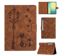 Rosbtib Case for Samsung Galaxy Tab S10 FE+/S10 FE Plus 13.1 Inch Faux Leather Protective Cover with Stand, A Loving Cat Couple under the Streetlight Print, Case for Galaxy Tab S10 FE Plus, Brown