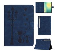 Rosbtib Case for Samsung Galaxy Tab S10 FE+/S10 FE Plus 13.1 Inch Faux Leather Protective Cover with Stand, A Loving Cat Couple under the Streetlight Print, Case for Galaxy Tab S10 FE Plus, Blue