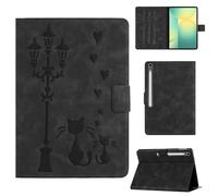 Rosbtib Case for Samsung Galaxy Tab S10 FE+/S10 FE Plus 13.1 Inch Faux Leather Protective Cover with Stand, A Loving Cat Couple under the Streetlight Print, Case for Galaxy Tab S10 FE Plus, Black