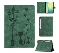 Rosbtib Case for Samsung Galaxy Tab S10 FE+/S10 FE Plus 13.1 Inch Faux Leather Protective Cover with Stand, A Loving Cat Couple under the Streetlight Print, Case for Galaxy Tab S10 FE Plus, Green