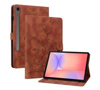 Rosbtib Case for Samsung Galaxy Tab S10 Lite 2025/S10 FE 2025/S9 FE 10.9 Inch / S9 11 Inch, Multi-angle Viewing Faux Leather Protective Case with Card Slots Cover Lily Pattern, Brown