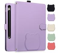 Rosbtib Case for Samsung Galaxy Tab S10 Lite 2025/ S10 FE/S9 FE 10.9 Inch, Multi-Angle Viewing Stand Cover with Card Slot, Cartoon Cat Pattern Litchi Grain PU Leather Case, Purple