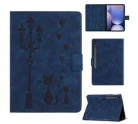 Rosbtib case for Samsung Galaxy Tab S10 Plus 2024/ S9 Plus/ S9 FE Plus 12.4 inch Faux leather protective case with stand, A loving pair of cats under the street lamp prints, Blue