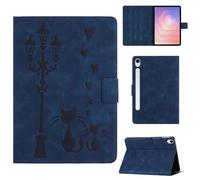 Rosbtib Case for Samsung Galaxy Tab S11 2025 Model SM-X730/X736 11 Inch Faux Leather Protective Cover with Stand, A Loving Cat Couple under the Streetlight Print, Case for Galaxy Tab S11, Blue