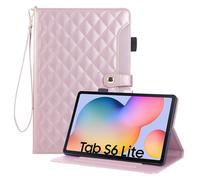 Rosbtib Case for Samsung Galaxy Tab S6 Lite 10.4 Inch Model 2020/2022/2024, Checkered Embroidered PU Leather Case with Hand Strap, Stand and Magnetic Closure for Galaxy Tab S6 Lite, Pink