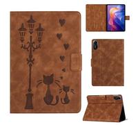 Rosbtib Case for Xiaomi Redmi Pad 2 2025 Model 11 Inch Faux Leather Protective Cover with Stand, A Loving Cat Couple under the Streetlight Print, Case for Redmi Pad 2, Brown