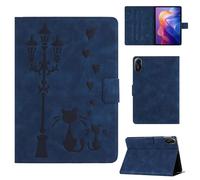 Rosbtib Case for Xiaomi Redmi Pad 2 2025 Model 11 Inch Faux Leather Protective Cover with Stand, A Loving Cat Couple under the Streetlight Print, Case for Redmi Pad 2, Blue