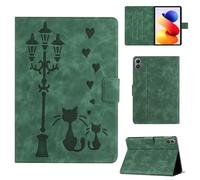 Rosbtib Case for Xiaomi Redmi Pad 2 Pro 2025 Model 12.1 Inch Faux Leather Protective Cover with Stand, A Loving Cat Couple under the Streetlight Print, Green