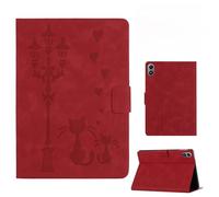 Rosbtib Case for Xiaomi Redmi Pad 2 Pro 2025 Model 12.1 Inch Faux Leather Protective Cover with Stand, A Loving Cat Couple under the Streetlight Print, Red