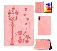 Rosbtib Case for Xiaomi Redmi Pad 2 Pro 2025 Model 12.1 Inch Faux Leather Protective Cover with Stand, A Loving Cat Couple under the Streetlight Print, Pink