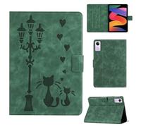 Rosbtib Case for Xiaomi Redmi Pad SE 2023 11 inch Faux Leather Protective Cover with Stand, A Loving Cat Couple under the Streetlight Print, Case for Redmi Pad SE 2023, Green