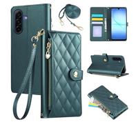 Rosbtib Wallet Case for Samsung Galaxy A17 4G/5G 2025 6.7 Inch, PU Leather Mobile Phonecase with Diamond Lattice Embroidery, Flip Case with Wrist Strap and Crossbody Long Strap, Green