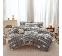 Roscloud Rabbit Plush Bread Grid Gray White Faux Fur Duvet Cover Comforter Cover King - 3PC Bed Set Ultra Soft Shaggy Flannel Velvet Fluffy Fuzzy Bedding（Duvet Cover x 1 Pillowcases x 2）