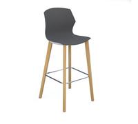 Roscoe high stool with natural oak legs and plastic shell - charcoal grey