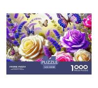 Rose 1000 Piece Jigsaw Puzzle for Adults - Recycled Paper Multicolor Roses Butterflies Fun Present & Activity for Home Great Gift Idea52x38cm/1000pcs
