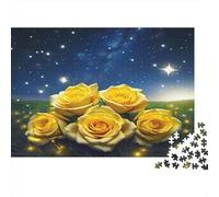 Rose 1000 Piece Jigsaw Puzzle Recycled Cardboard Yellow Roses Starry Field Unique Christmas Birthday Gift Adults Family Premium Quality Home Decoration Indoor Game 52x38cm/1000pcs