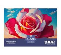 Rose 1000 Piece Puzzle for Wall Decoration And Gifts - Red-white Rose Ocean Sunset Recycled Paper for Adults Great Gift Idea52x38cm/1000pcs
