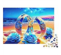 Rose 1000 Pieces Jigsaw Puzzles for Adults Blue Roses And Rings on Beach Fun Present & Wall Decoration | Gift Idea 52x38cm/1000pcs