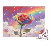 Rose 1000Pc Jigsaw Puzzle for Adults: Rainbow Rose in Sky Impossible Hard Difficult & Educational Decompression 70x50cm/1000pcs