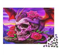 Rose 1000pcs Jigsaw Puzzle for Adults 12+, Premium Paper, Pink Skull Dragon Roses, Mental Workout Activity, Family Fun, Improves Problem-Solving & Memory for All Ages 52x38cm/1000pcs