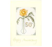 Rose 50th Anniversary Card - Golden Wedding - Complete Cross Stitch kit on 16 aida with Clear Colour Chart
