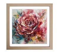 Rose Abstract Expressionism No.1 Framed Print | 18x18 Inch Oak Framed Wall Art | Ready to Hang | Eclectic Floral Picture | Living Room Bedroom Lounge Office