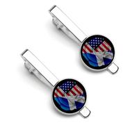 Rose America And Scotland Scottish Flag Tie Clip for Men,Round Tie Bar Clips And Cufflinks Set for Luxury Clothing Accessories 2 Pcs&-A0B1