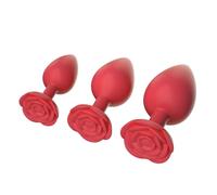 Rose Anal Plug 3 Size Rose Anal Toy Silicone Butt Plugs Stimulator Anal Sex Toys Prostate Massager Anal Training kit Trainer Sex Toys for Men Women Couples red 3pc