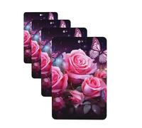 Rose and Butterflies Pink Car Air Fresheners Cards 4 Pcs Hanging Fragrance Scented Cards Long-Lasting Car Aromatherapy Tablets for Wardrobe Bathroom Car Interior Mirror Pendant Gifts