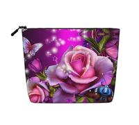 Rose and Butterflies Pink Patterned Women's Cosmetic Bag, Single Layer Toiletry Bag, Suitable for Daily Storage, Travel, and Business Trips.