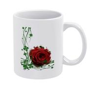 Rose and Clover Coffee Mug, 11oz Ceramic Cup, Floral Irish Design | Ceramic shamrock mug 11oz, floral design, present for Irish flower lovers.