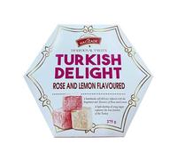 Rose and Lemon Turkish Delight 275g Gift Box - Handmade Rose and Lemon flavoured Turkish Delight lightly dusted with icing sugar