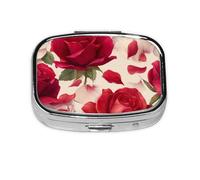 Rose and Red Petal_1 Square Mini Pill Case, Compact Metal Pocket Pill Box with 2 Compartments for Travel
