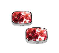 Rose and Red Petal Pill Box 2 Compartment Medicine Pill Case,Travel Pill Organizer, Small Metal Pill Case Portable Pill Box, Perfects Gift for Anyone in Need