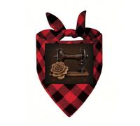 Rose and Sewing Machine Dog Bandana Plaid Triangle Pets Scarf | Funny Dog Neckwear Washable Triangle Bibs Kerchief Pet Costume Accessories for Small Medium Large Dogs Cats Birthday Gift