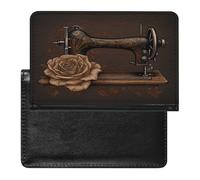 Rose And Sewing Machine Passport Holder PU Leather Passport Wallet Cute Passport Cover Case Portable Credit Card Organizer Beautiful Travel Document Organizer for Women Men