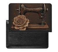 Rose And Sewing Machine Passport Holder with 3 Card Slots, Portable PU Leather Travel Wallet, Slim Protective Cover for Passport, ID, Credit Cards