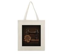 Rose And Sewing Machine Tote Bag for Women Men Stylish Travel Work Handbag Big Capacity Shoulder Bag Reusable Grocery Shopping Bags Large Size Canvas Crossbody for Gym