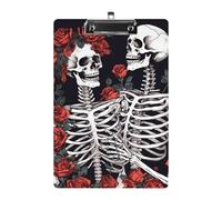 Rose and Skeleton Acrylic Clipboard A4 Letter Size Standard Clipboard with Metal Profile Clip, Hanging File Holder for Teacher, Social Worker, Office Supplies 8.5 X 12.5 Inch