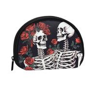 Rose and skeleton Coin Purse, Mini Wallet for Women Men Gifts Change Bag with Zipper Shell Shaped Small Coin Bag Travel Organizer Change Storage Pouch for Cash, Cards, Keys, Lipstick