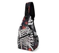 Rose And Skeleton Crossbody Sling Backpack Travel Shoulder Pack Casual Cross Body Bag Hiking Chest Bag Fanny Pack