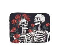 Rose and Skeleton Laptop Sleeve for Women Men, 15 Inch Waterproof Laptop Bag Lightweight Notebook Computer Cover Bag