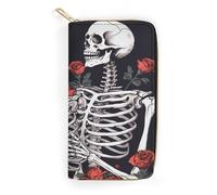 Rose And Skeleton Leather Wallet, Bifold Stylish Wallets, Credit Card Holder for Passport Covers, Purse Passport Bag for Men Women