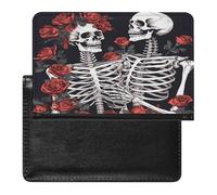 Rose And Skeleton Passport Holder PU Leather Slim Passport Cover with Card Slots Travel Document Holder Cover