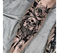 Rose And Skull Herbal Temporary Tattoo Stickers, Semi-Permanent, Non-Reflective, Waterproof, Lasts Two Weeks, Fake Tattoos(2pcs)