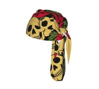 Rose and skull Printed Quick Drying Cycling Cap, Breathable Mesh Bandana Helmet Liner, for Running Fishing