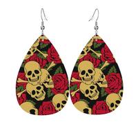 Rose And Skull Women'S Drop-Shaped Leather Earrings Are Suitable For Parties, Holiday Parties And Gifts.